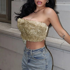 Fluffy Halter Backless Tube Strapless