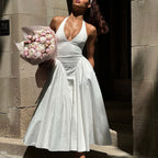 Backless Deep V Spliced Long Midi Dress