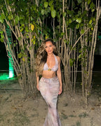 Halter Skirt Thong  Three Piece Swim Sets