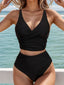 V Neck Black High Waist Two Piece Swim Sets