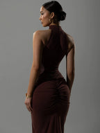 Ruched Halter Split Maxi Dress
