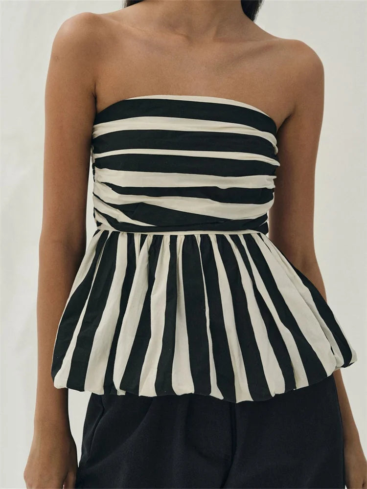 Striped Ruched Cropped Bustier Strapless Main image