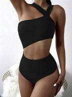 Asymmetric Cut Out One Shoulder Two Piece Swim Sets