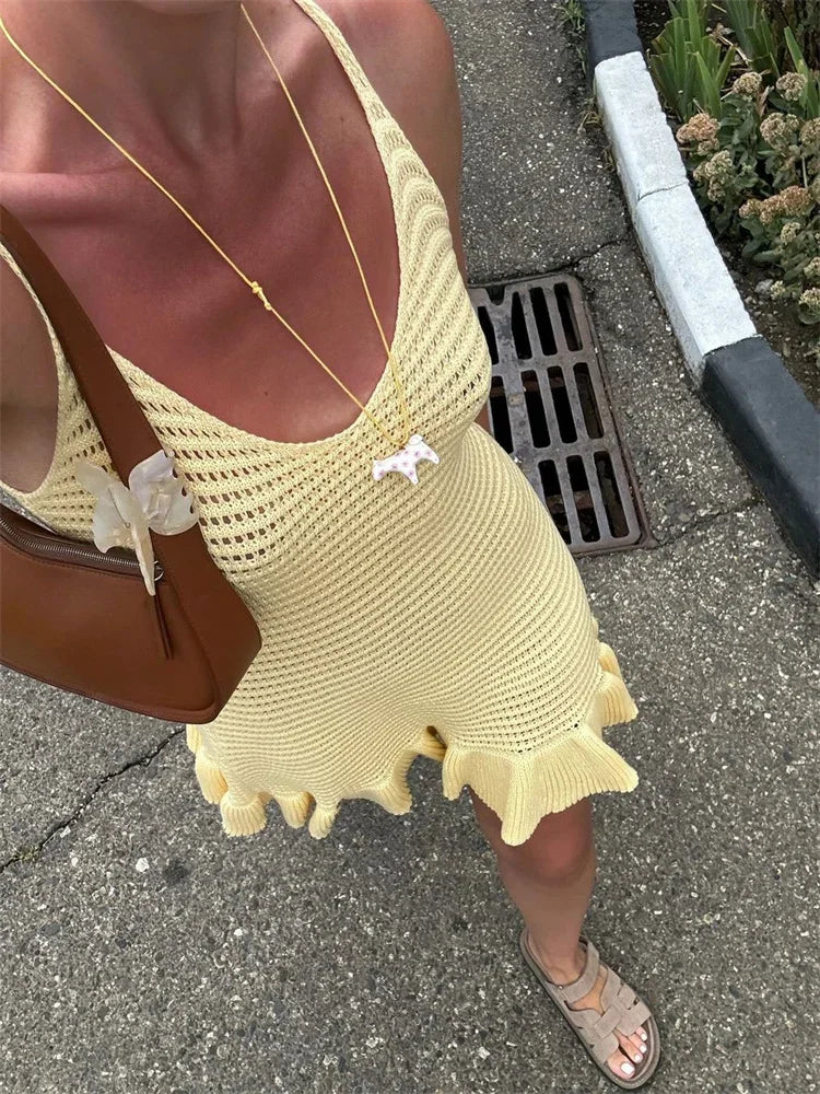 Knit Ruffle Hollow See-Through Mini Dress Secondary image