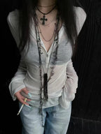 Hooded See Through Long Sleeve Sheer Top