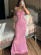 Sleeveless Lace Up Backless Floral Dress