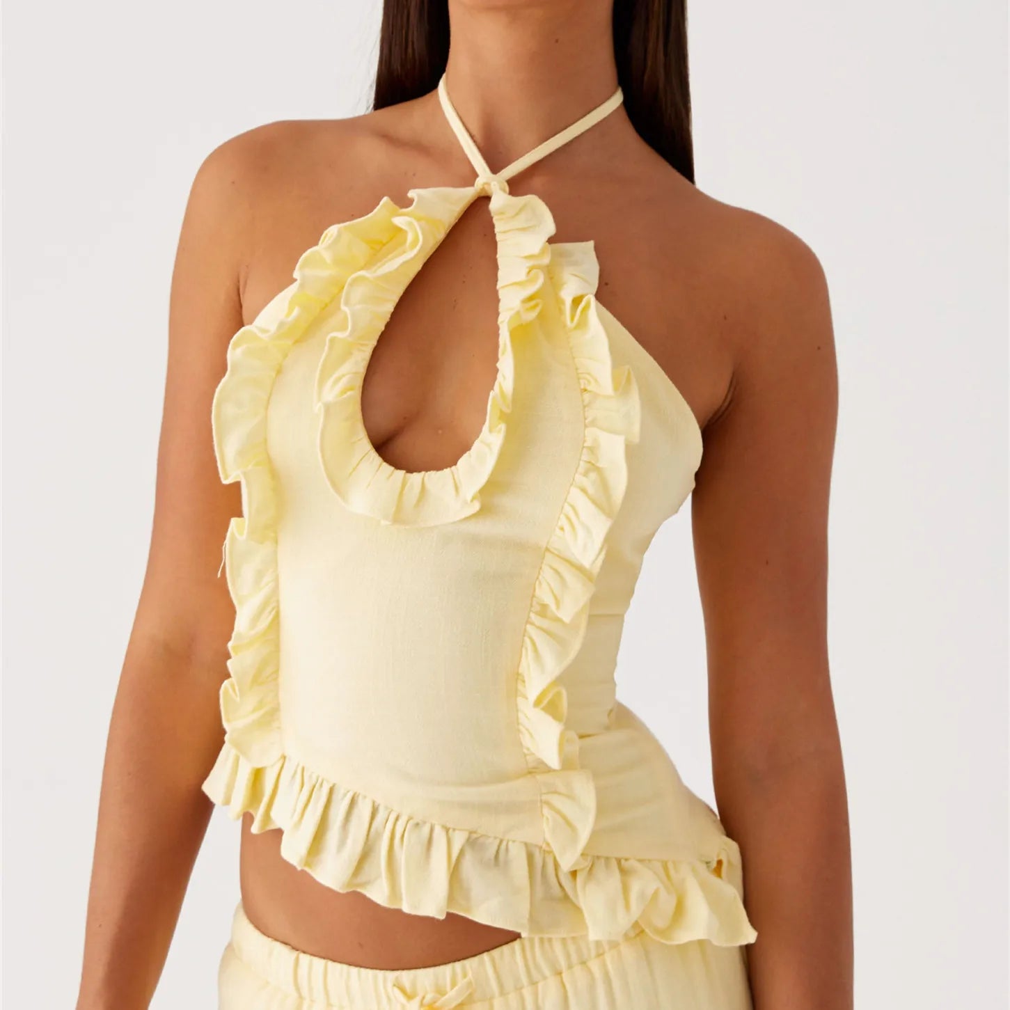 Ruffle Frill Cute Y2K Front Cut-out Backless Cami Top Main image