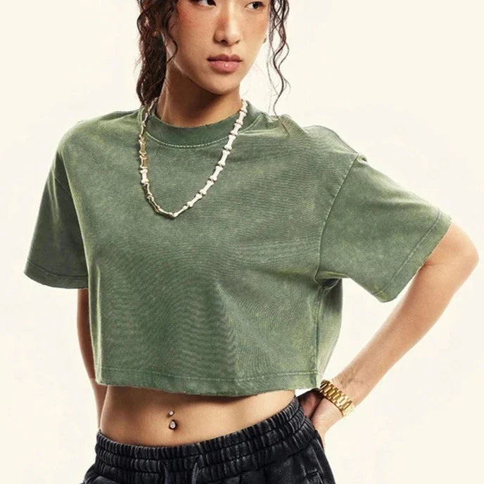 Slim Washed Cotton Crop T-shirt Secondary image