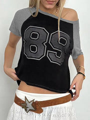 Retro Football Jersey Patchwork Crop Top