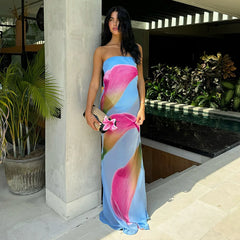 Chiffon Strapless See Through Floral Dress