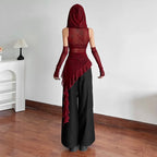 Cyber Grunge Mesh See Through Hooded Sheer Top