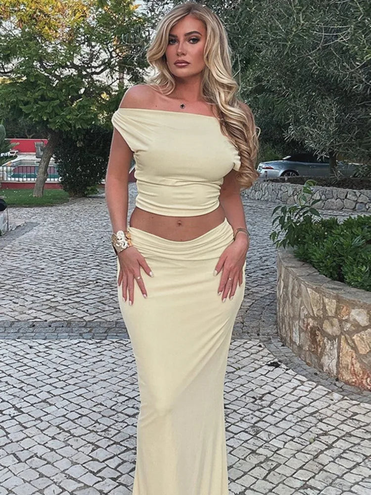 Slim Fit Off-shoulder Maxi Knit Set Main image