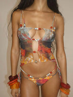 Print Skirted Thin Strap Bikini Sets