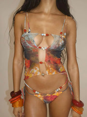 Print Skirted Thin Strap Bikini Sets