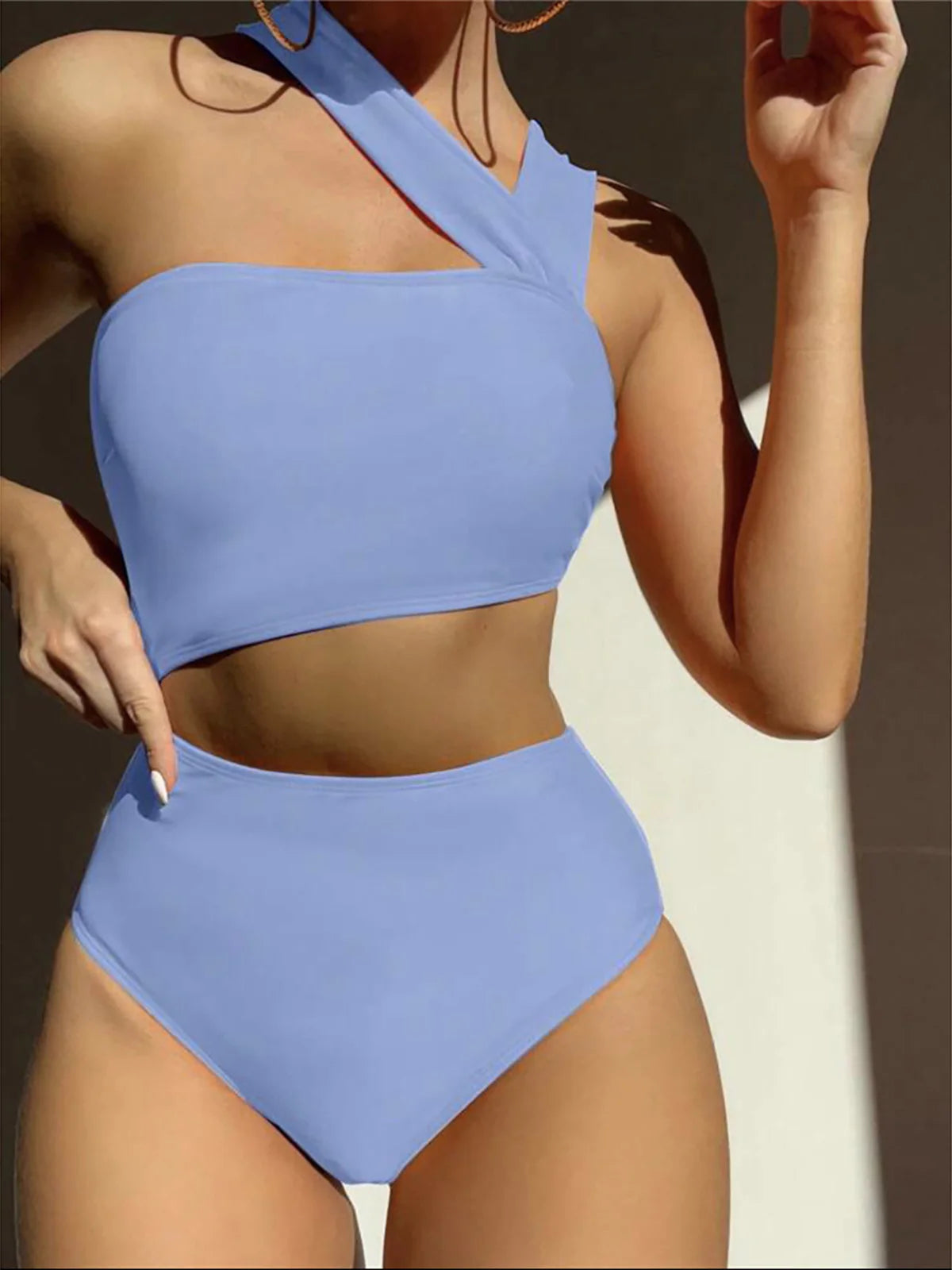Asymmetric Cut Out One Shoulder Two Piece Swim Sets Secondary image