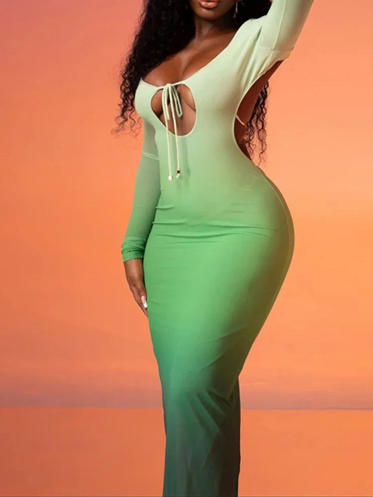 Gradient Hollow Cross Strap Maxi Dress Main image