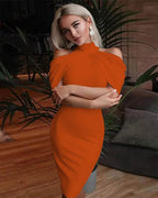 Solid Halter Off Shoulder Hip Package Bodycon Work Dress
