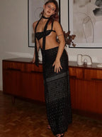 Drop Print Halter Backless Party Dress