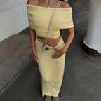 One Shoulder Slit Skirt Knit Set