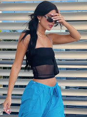 Slim Fit Mesh Solid Colour Sheer Top