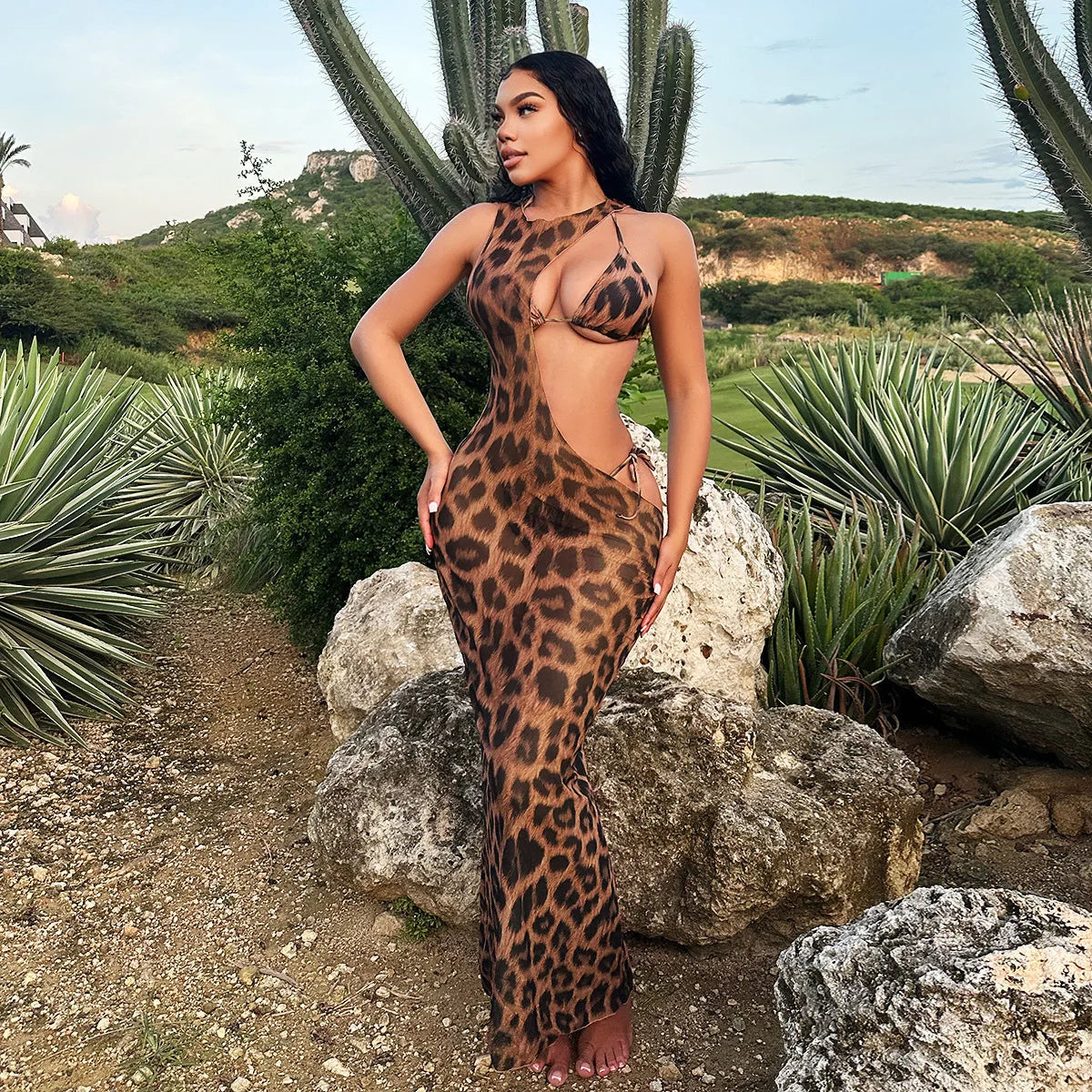 Cutout Leopard Bodycon  Three Piece Swim Sets Secondary image