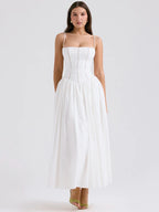 White Spaghetti Strap Backless Midi Dress