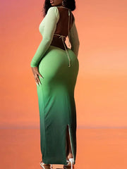 Gradient Hollow Cross Strap Maxi Dress