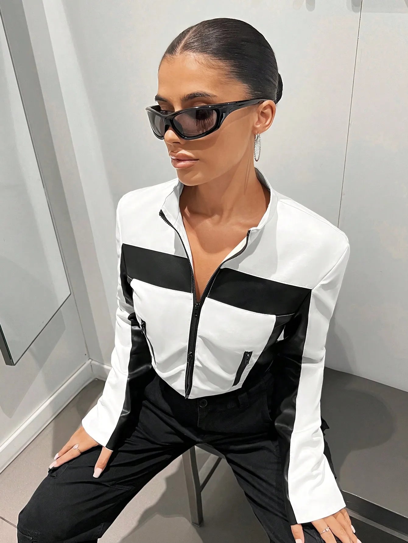 Black White Paneled Y2K Jacket Secondary image