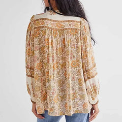 Super Chic Boho Floral Print V-neck Tassel Blouse