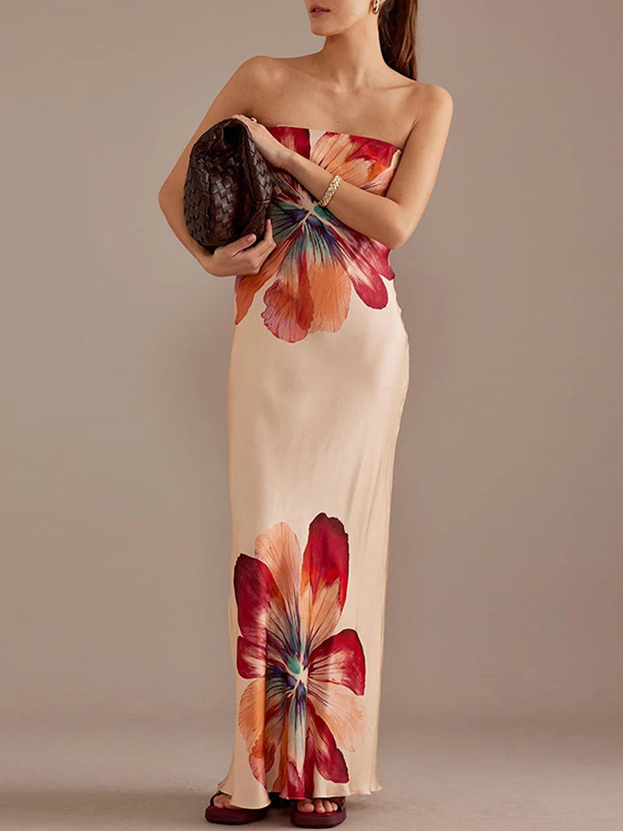 Strapless Backless Party Floral Dress Main image