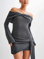 Lace-Up Ribbed Patchwork Knit Party Dress