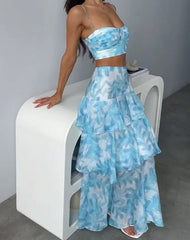 Printed Strapless Backless Skirt Set