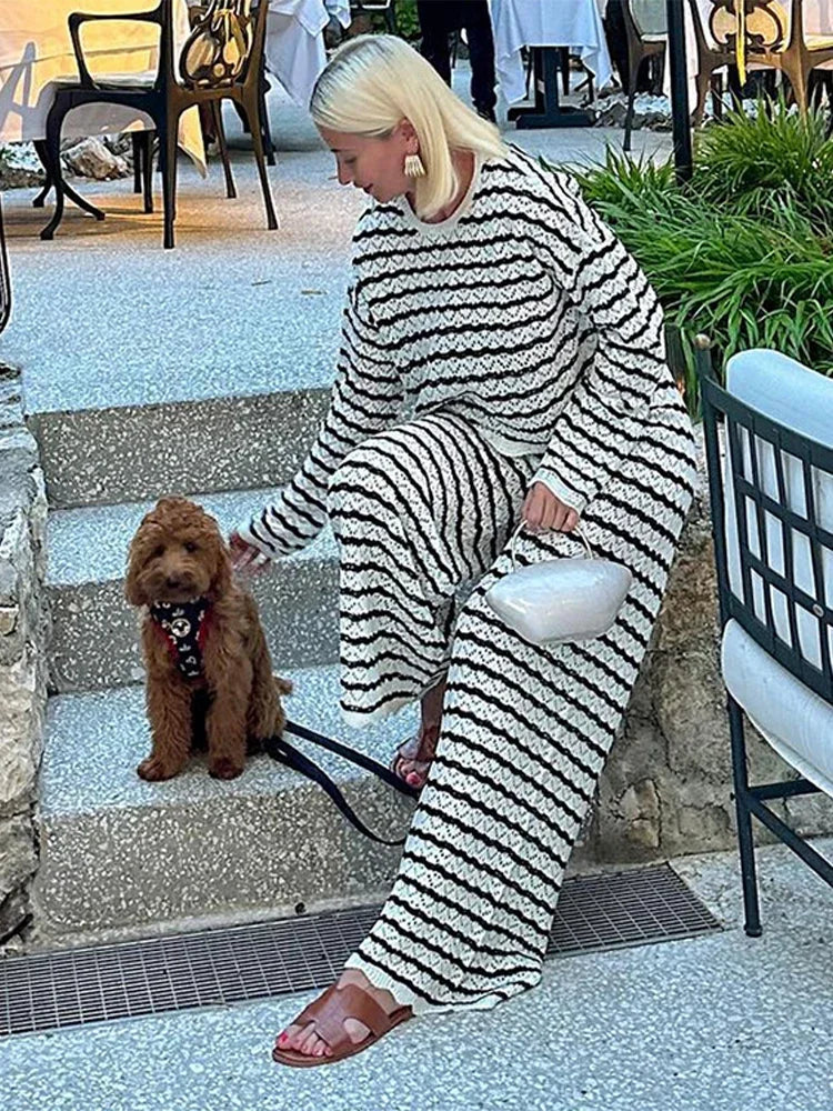 Hollow Striped Wide Leg Knit Set Secondary image