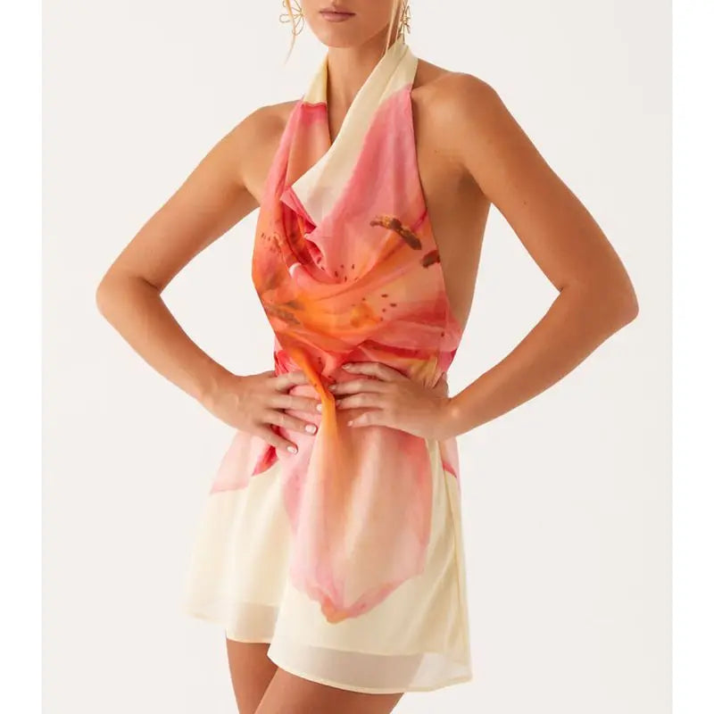 Cowl Neck Layered Party Floral Dress Secondary image