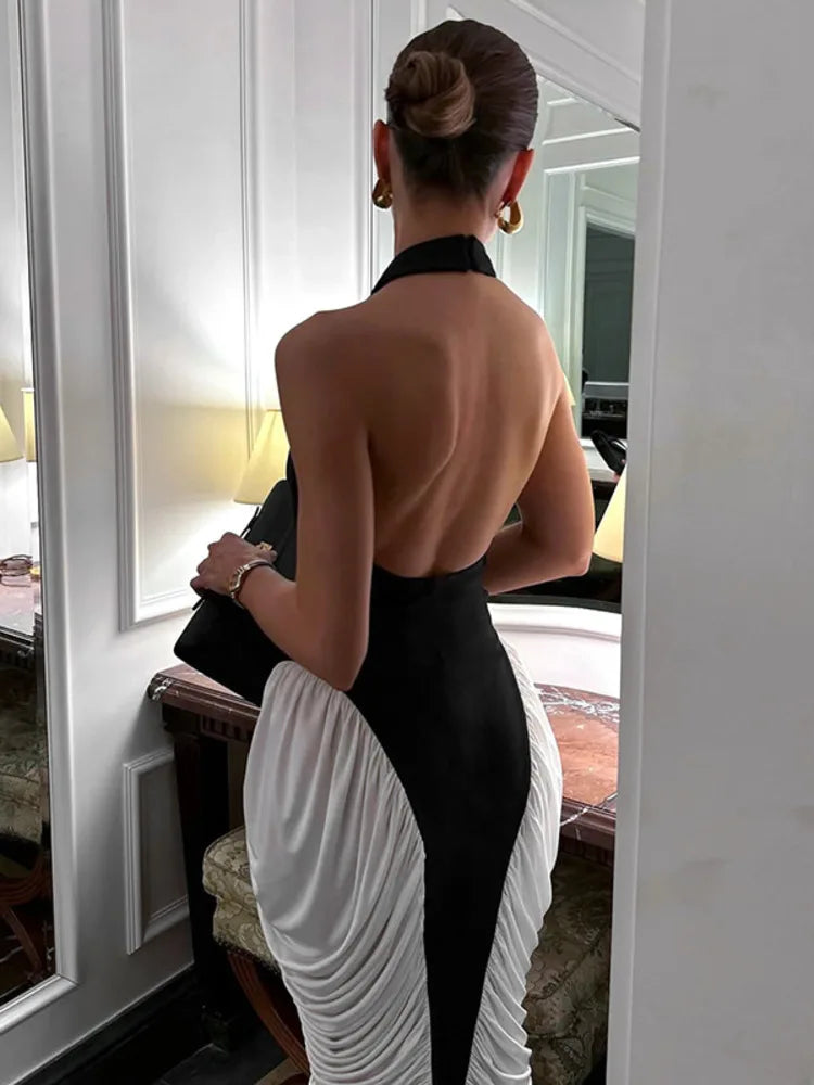 Patchwork Halter Backless Midi Dress Secondary image