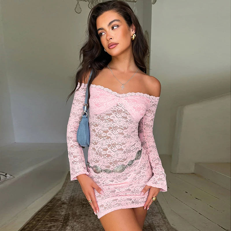 Strapless Solid Long Sleeve Mini Lace Dress Secondary image