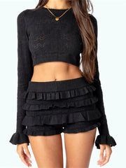 Frill Flare Knit Shorts Knit Set