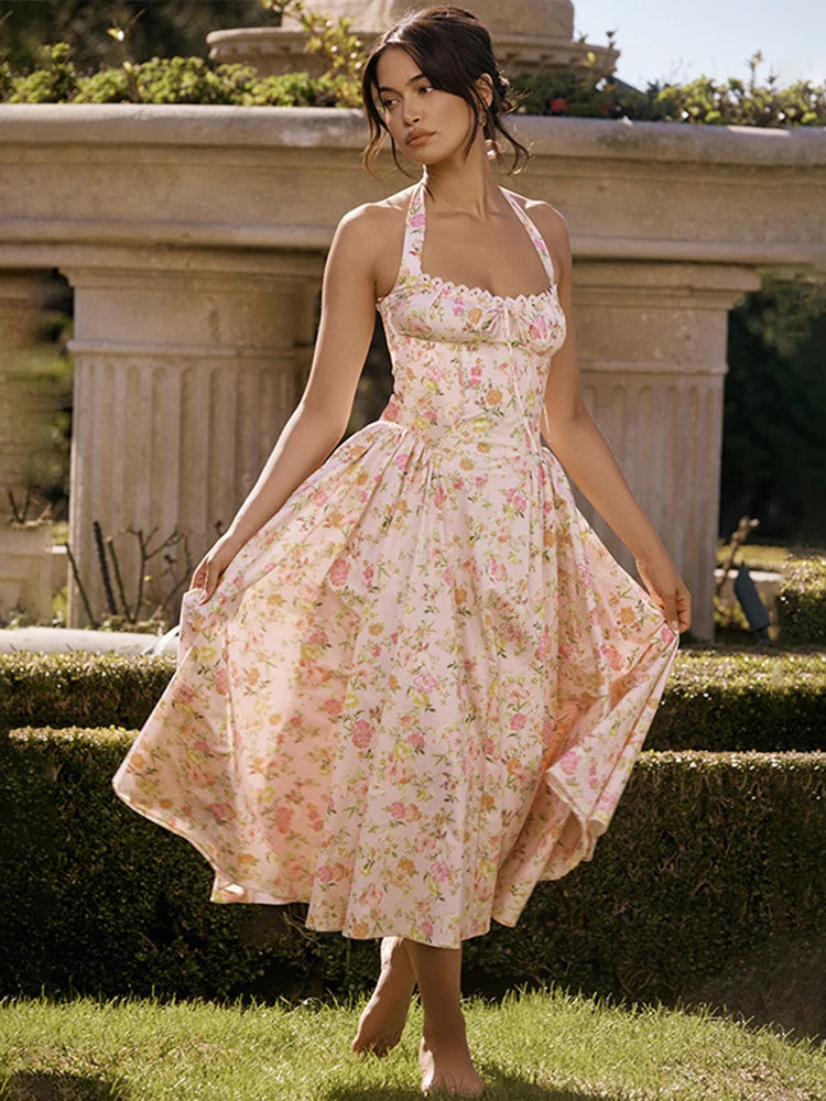 Print Wrap A-line Halter Midi Summer Dress Secondary image