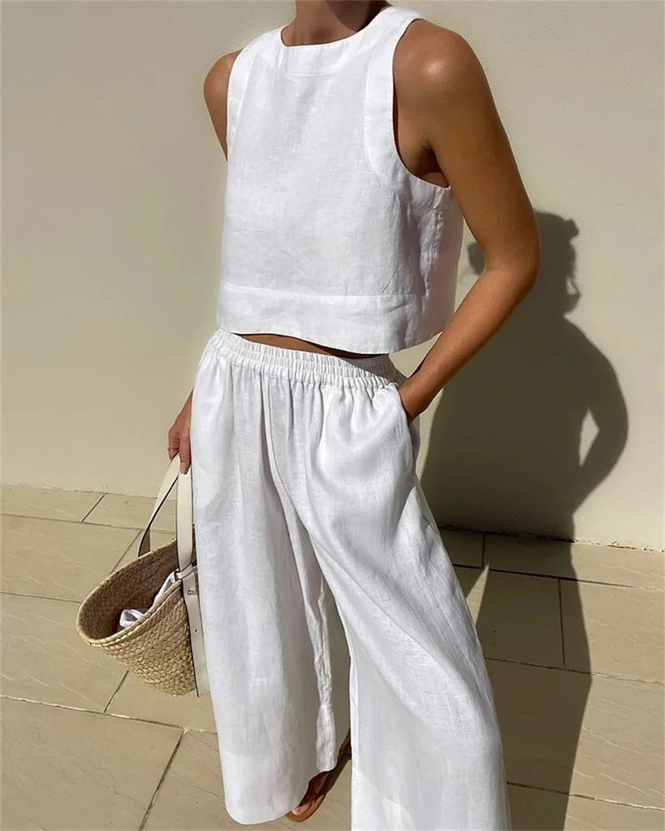 Sleeveless Wide Leg Two Piece Pants Set Main image
