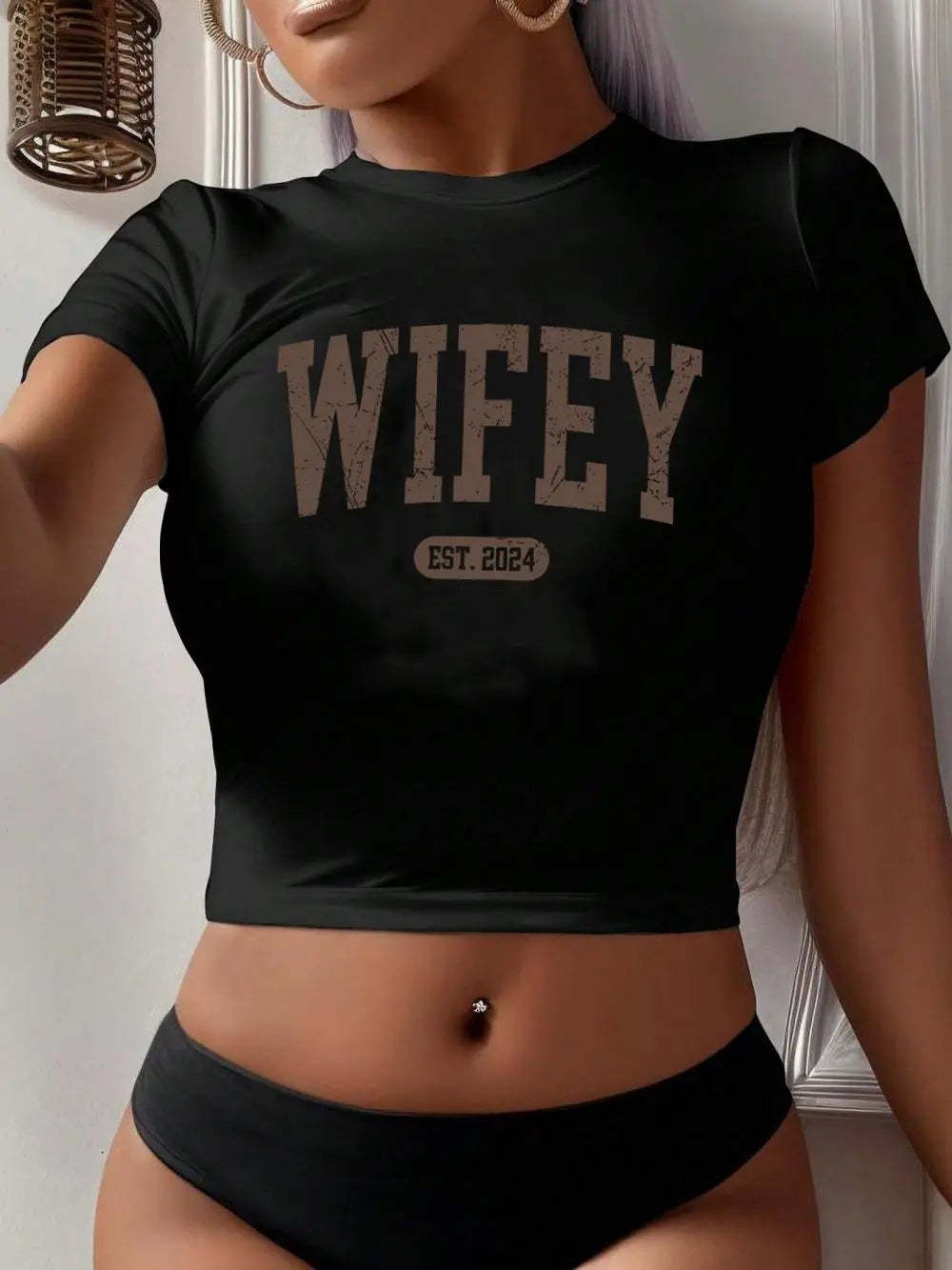 Wifey Est.2024 Letter Print Crop Top Main image