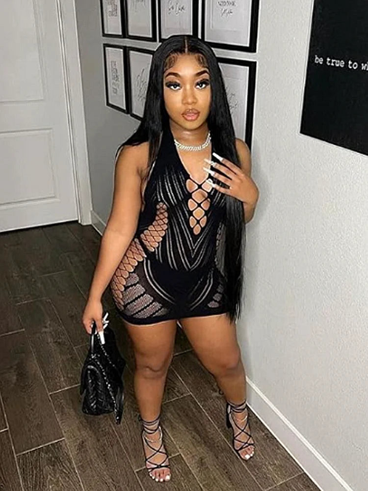 Transparent Lace Halter Backless Mini Dress Main image
