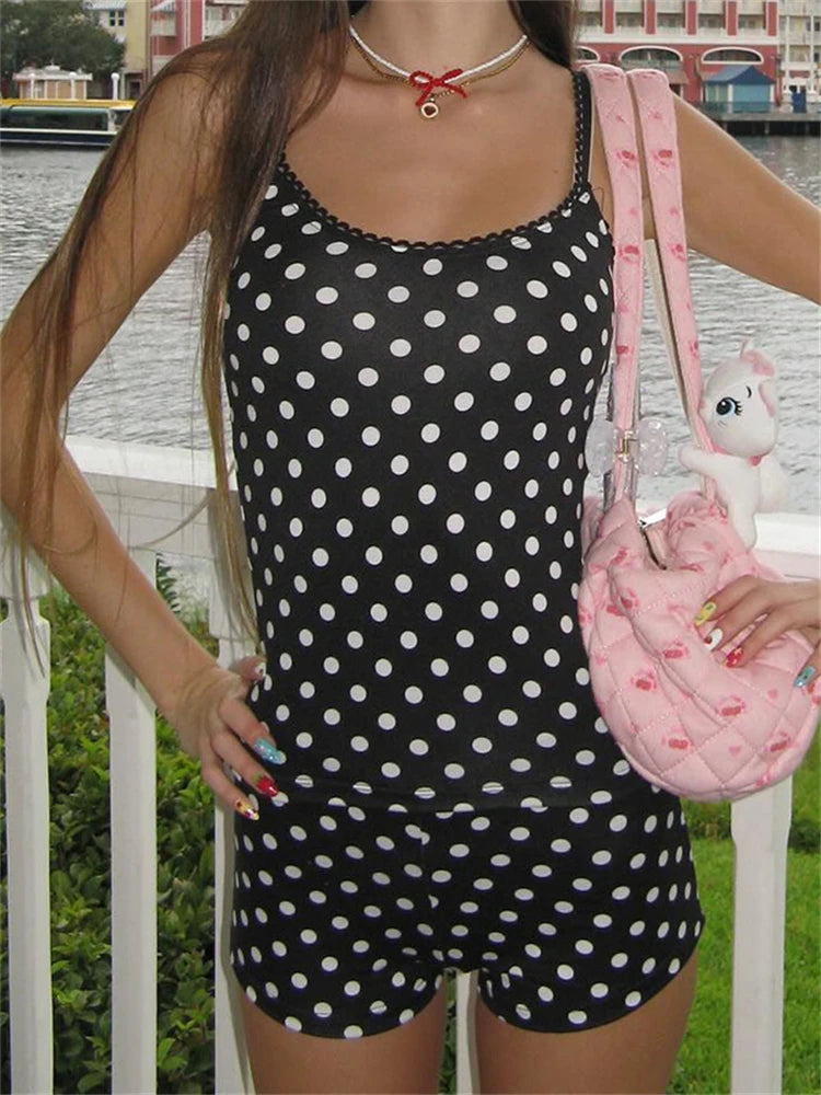Polka Dot U-Neck Crop Tank Top Two Piece Shorts Set Main image