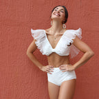 High Waist Bandage Leaf Print Two Piece Swim Sets