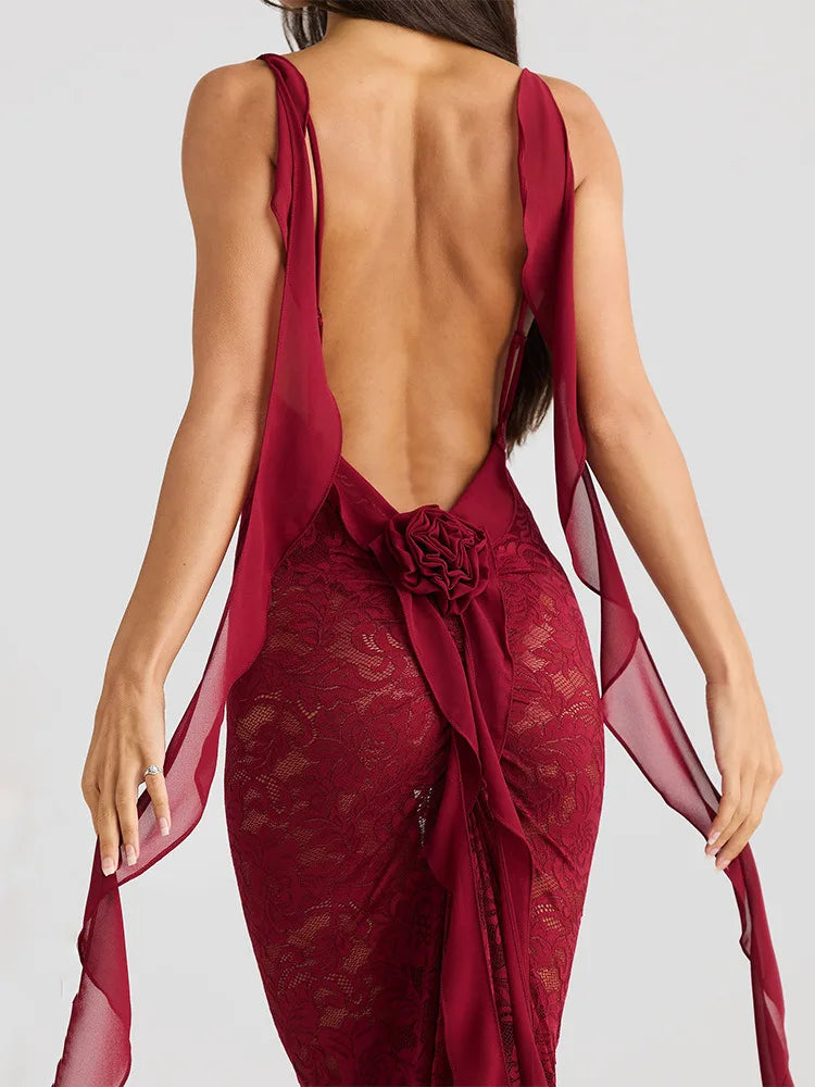 Trailing Flowing Skirt Patchwork Lace Dress Main image