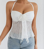 Low Neck Pleated Y2K Lace-up Cami Top