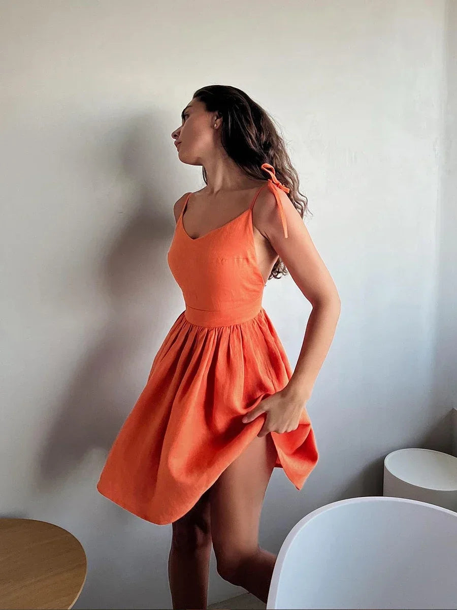 V Neck Spaghetti Strap Cotton Mini Dress Main image