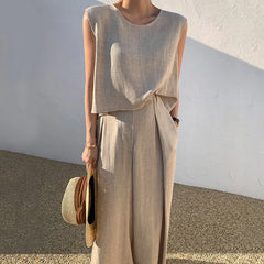 Sleeveless Wide Leg Two Piece Pants Set