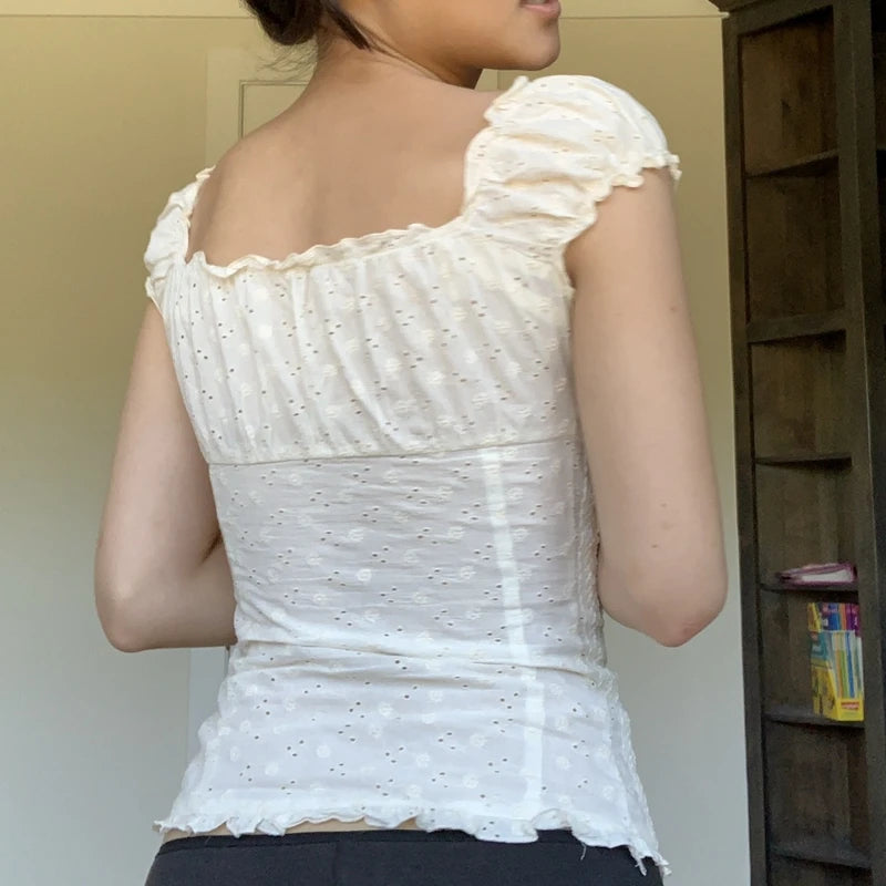 Floral Button V Neck Crop Top Secondary image