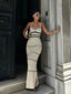 Striped Knit Backless V Neck Summer Dress