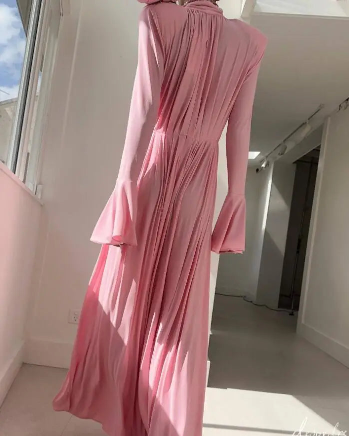 Hollow Flower Long Sleeve Maxi Dress